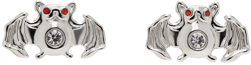 Silver Sparkly Bat Earrings