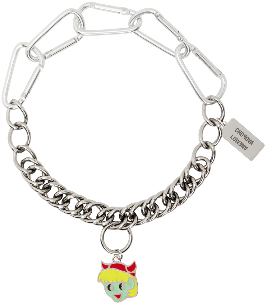 Chopova Lowena Silver Neon Girl Charm Necklace In Multi