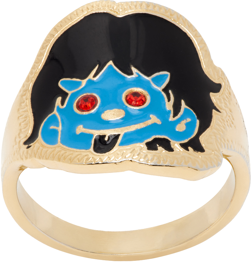 Chopova Lowena Gold Devil Ring In Blue