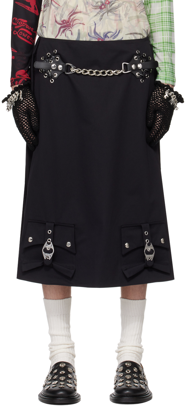 Black Invert Suit Midi Skirt