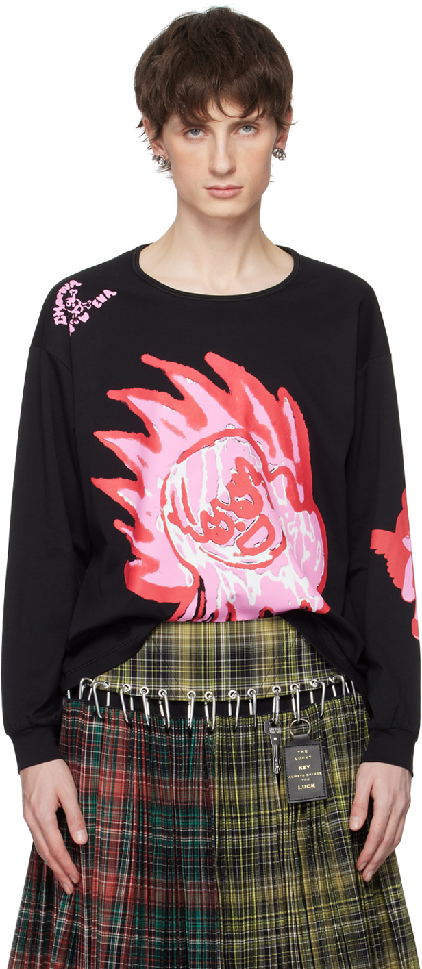 Chopova Lowena Black Flame Long Sleeve T-shirt In Black And Pink