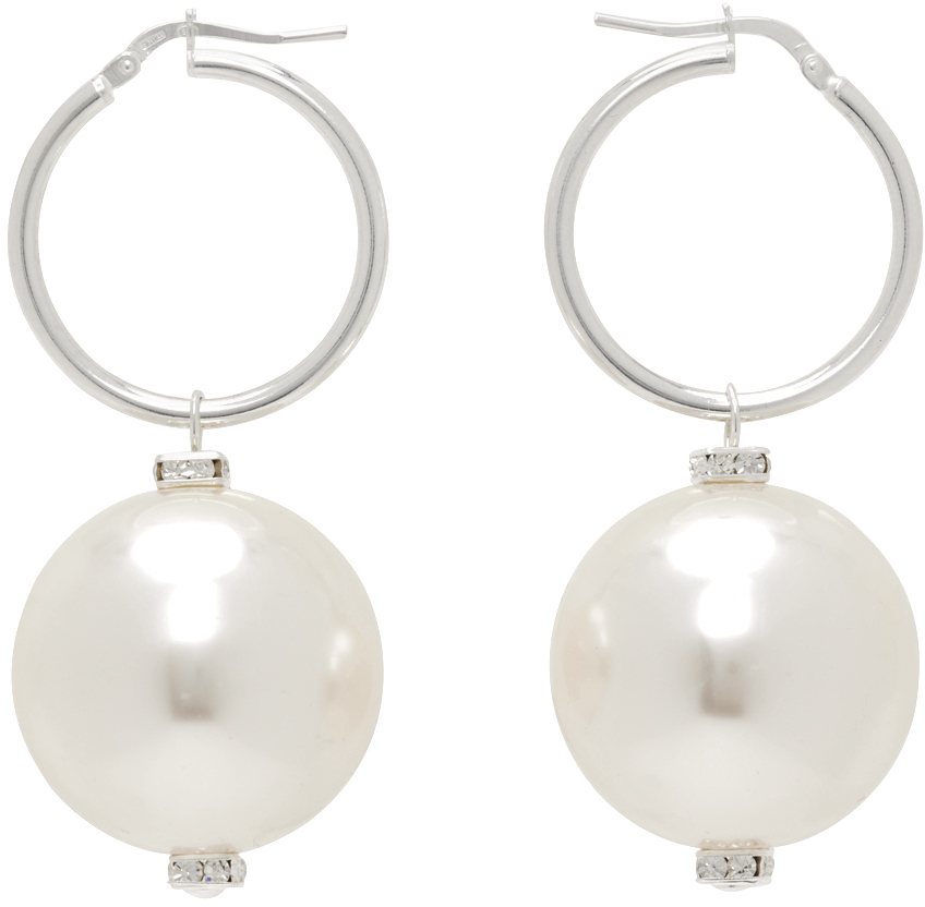 Silver & White Mini Hoop Pearl Earrings