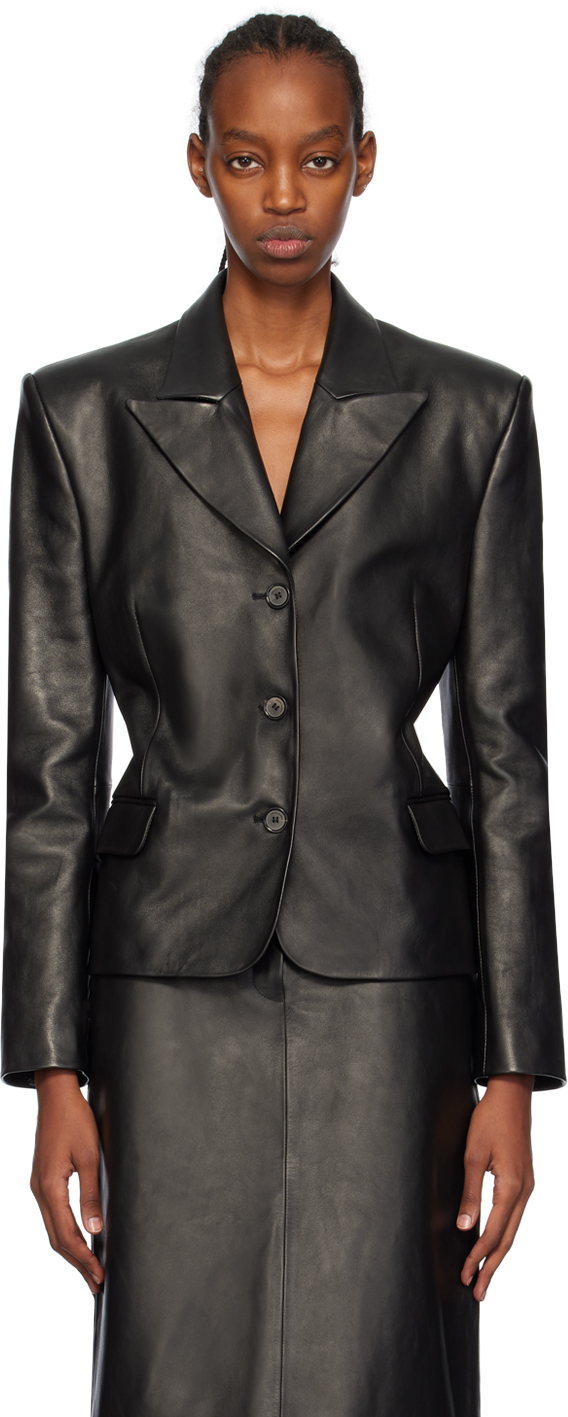 Shop Magda Butrym Black Fitted Leather Jacket