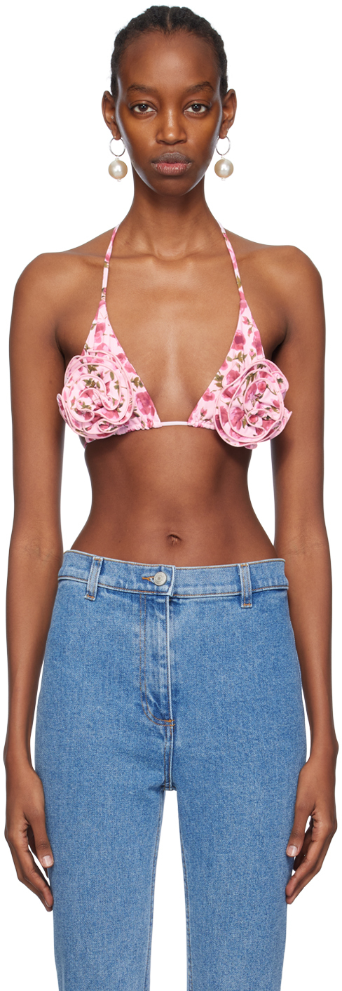 Magda Butrym Appliquéd Floral-print Triangle Bikini Top
