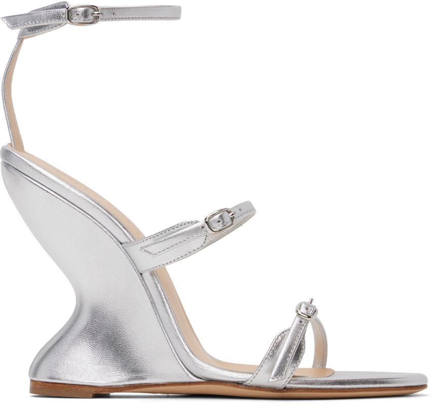 Silver Inverted Wedge Heeled Sandals