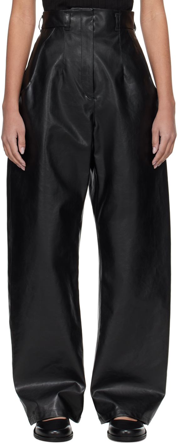 Shop Mame Kurogouchi Black Coated Faux-leather Trousers