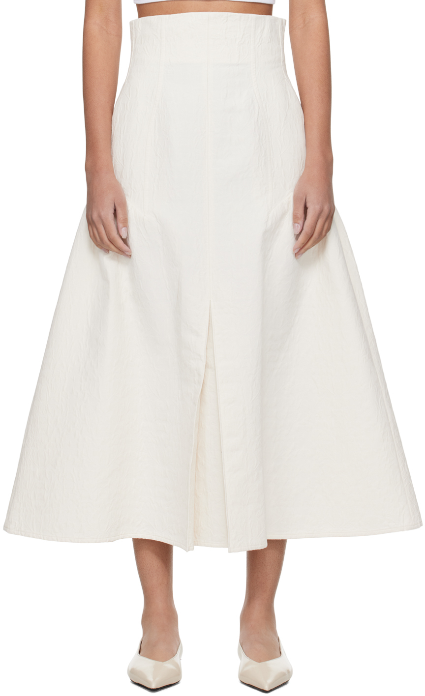 Shop Mame Kurogouchi Off-white Box Pleat Maxi Skirt