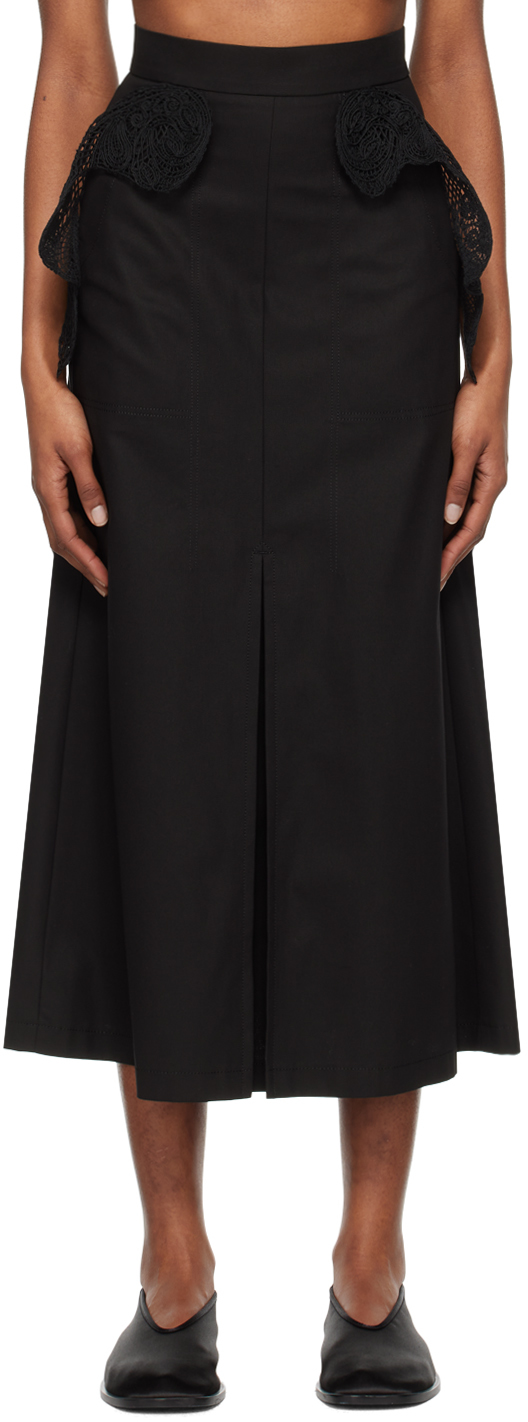 Black Cording Embroidery Maxi Skirt