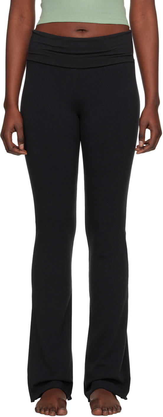 Skims Black Cotton Jersey Foldover Lounge Pants In Soot