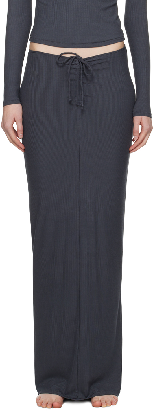 Shop Skims Gray Soft Lounge Ruched Maxi Skirt In Graphite