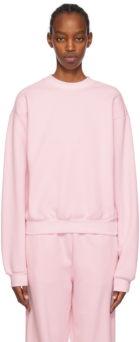 Shop Skims Pink Cotton Fleece Classic Crewneck Sweatshirt In Cherry Blossom