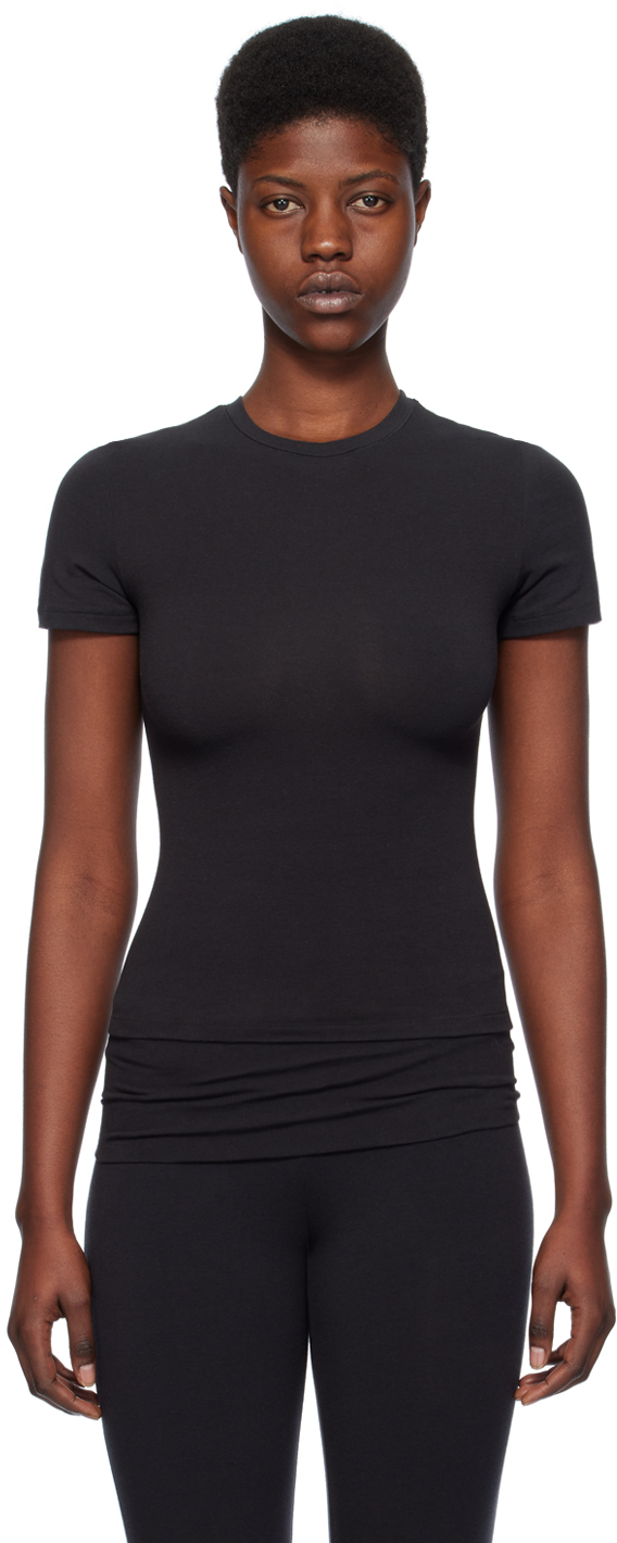 Skims Black Cotton Jersey T-shirt In Soot