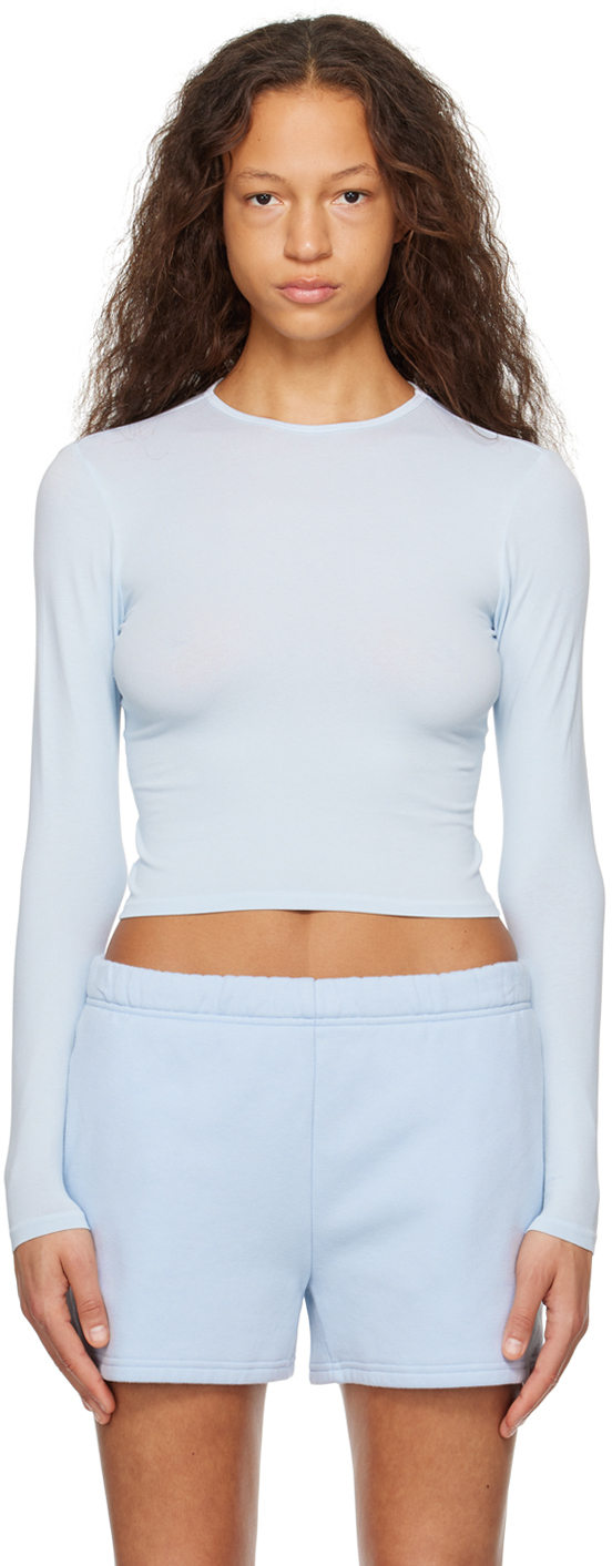 Skims Blue New Vintage Cropped Long Sleeve T-shirt In Periwinkle