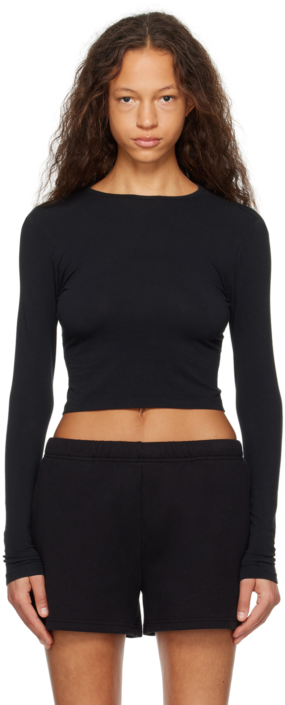 Skims Black New Vintage Cropped Long Sleeve T-shirt In Onyx