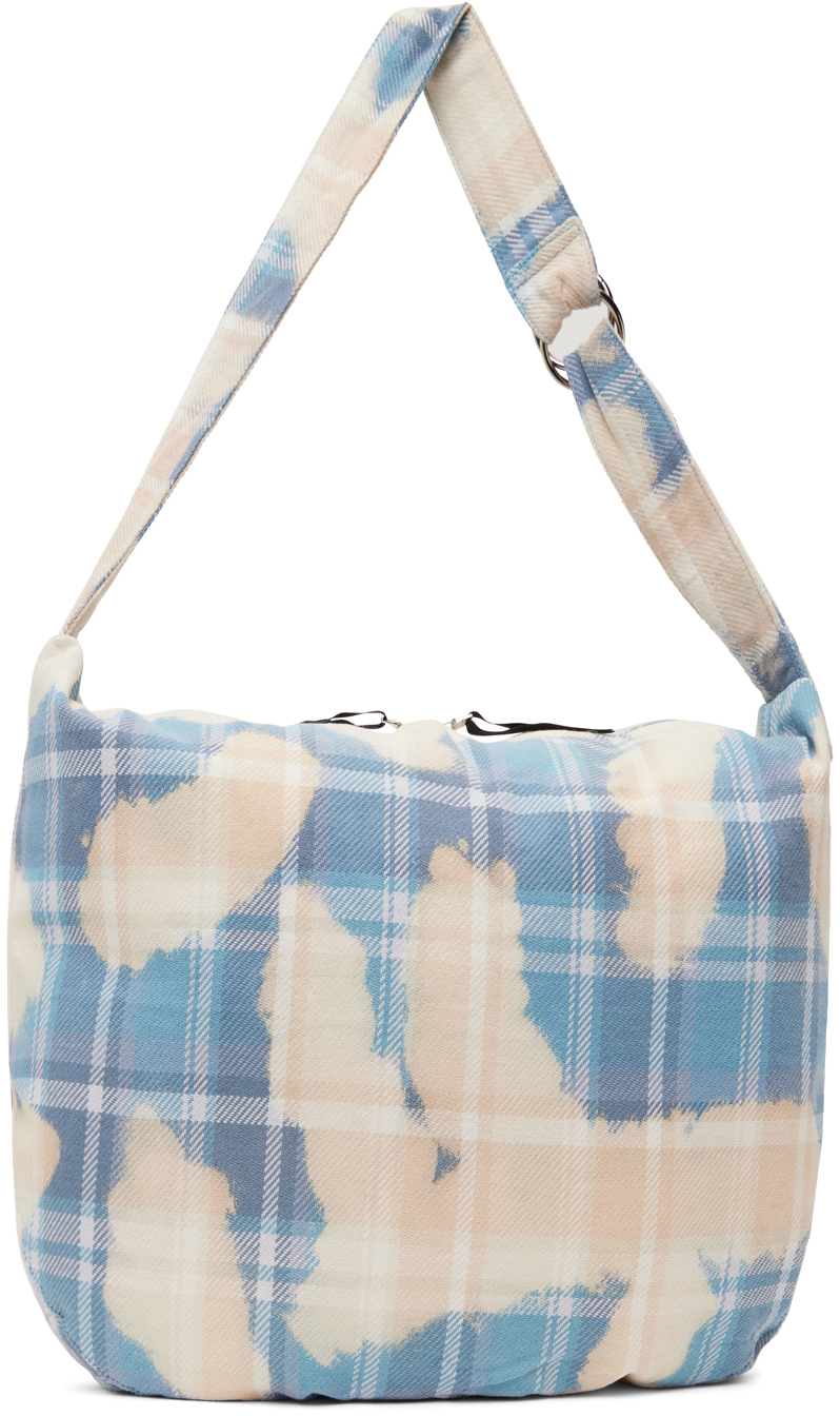 Off-White & Blue Bleached Check Furoshiki Bag