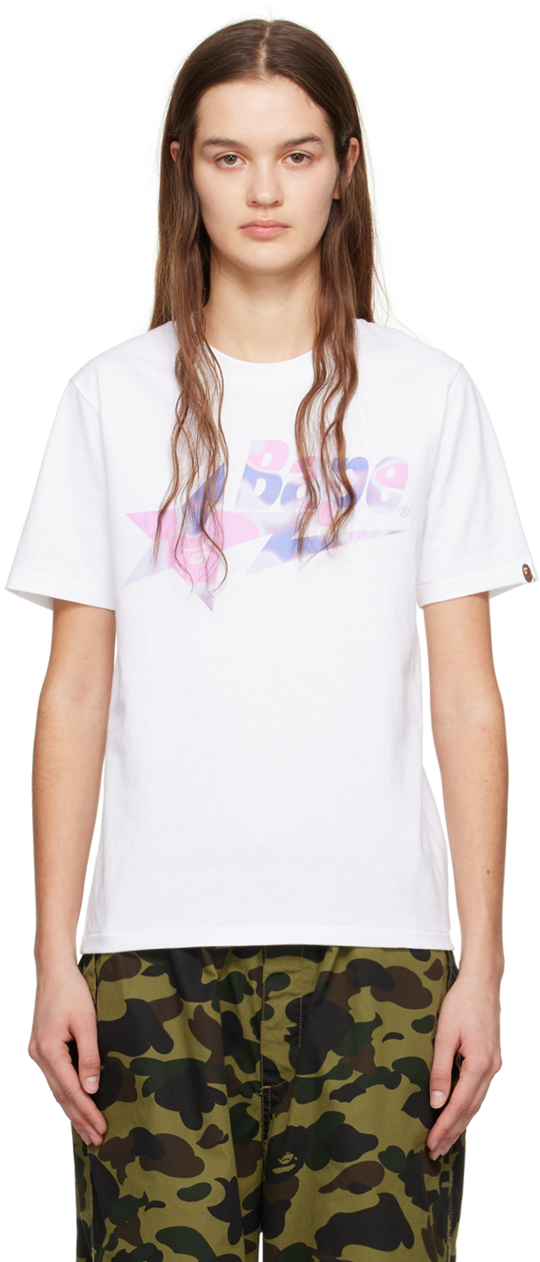 Shop Bape White & Purple Liquid Camo ' Sta' T-shirt In White X Purple