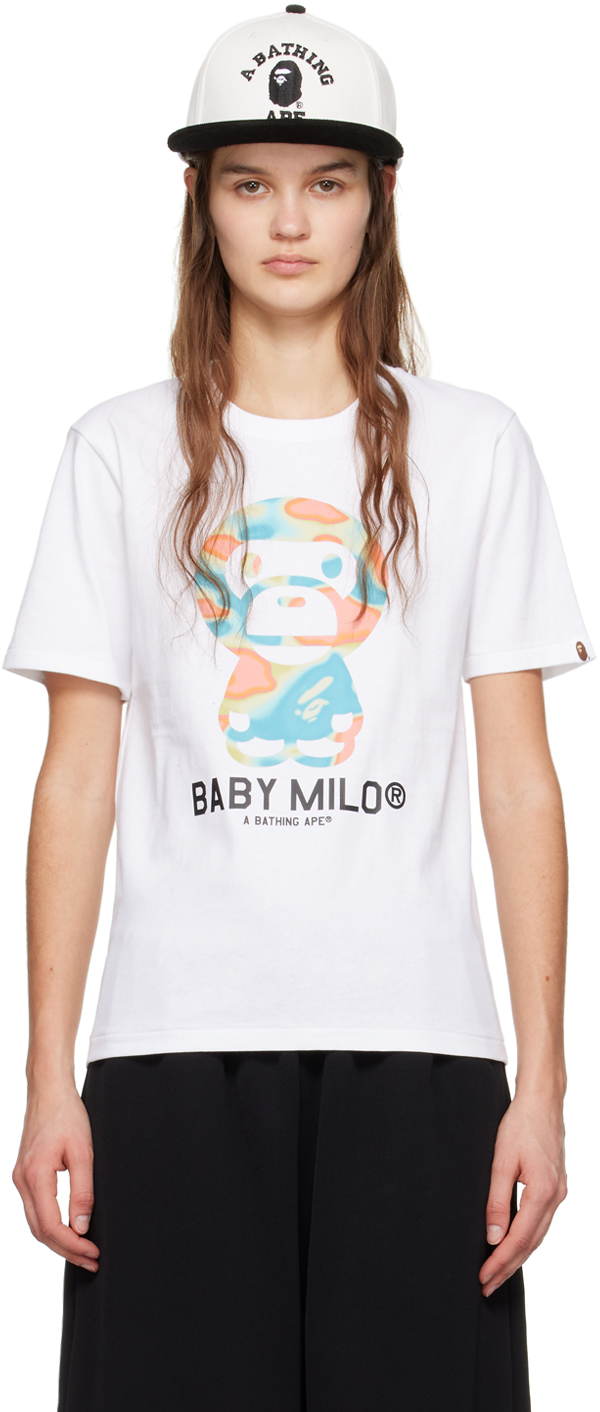 Shop Bape White Liquid Camo Baby Milo T-shirt In White X Green