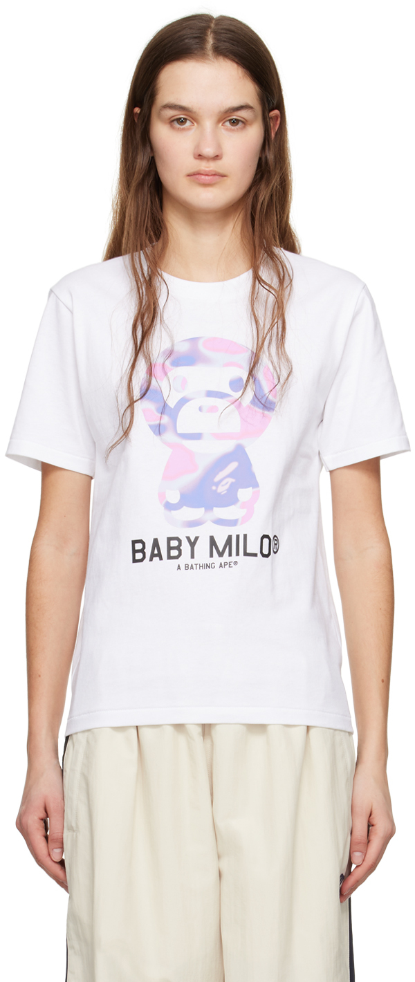 Shop Bape White Liquid Camo Baby Milo T-shirt In White X Purple