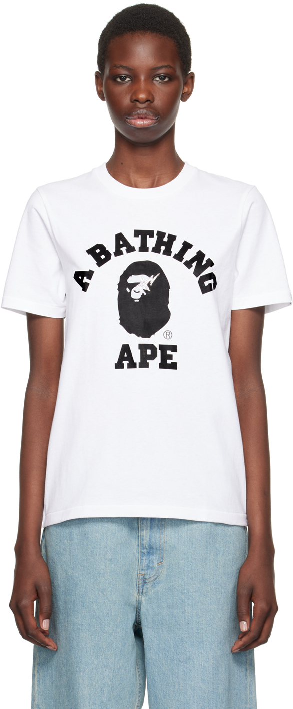 Bape White College Crystal Stone Sta T-shirt