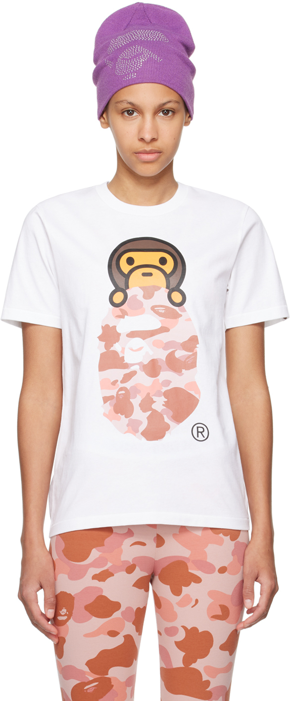 Shop Bape White 1st Camo Milo On Ape Head T-shirt In White X Pink