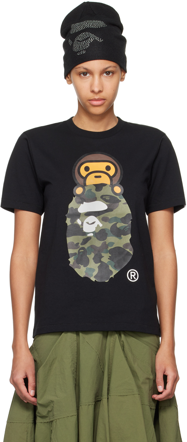 Shop Bape Black 1st Camo Milo On Ape Head T-shirt In Black X Green