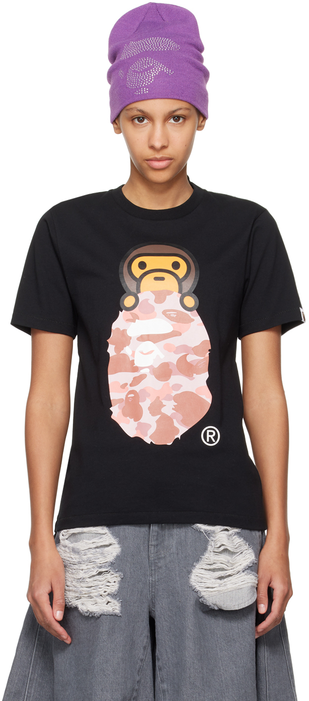 BAPE: Black 1st Camo Milo On Ape Head T-Shirt | SSENSE