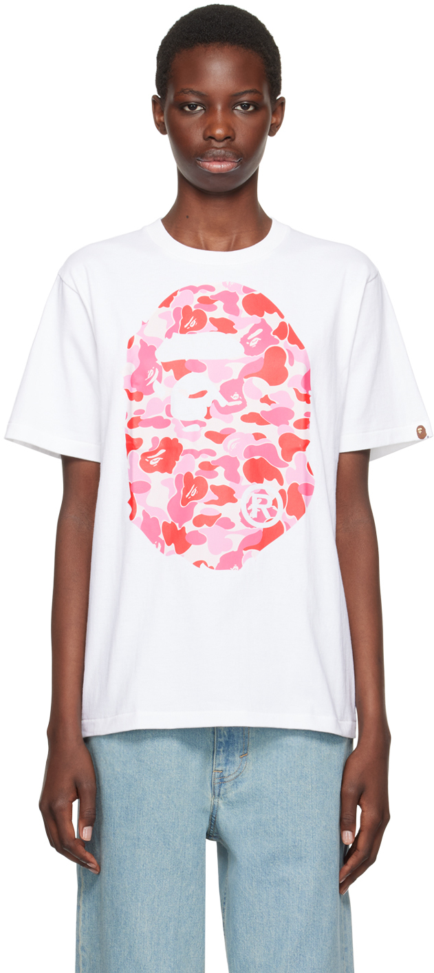 Shop Bape White Abc Camo Big Ape Head T-shirt In White X Pink