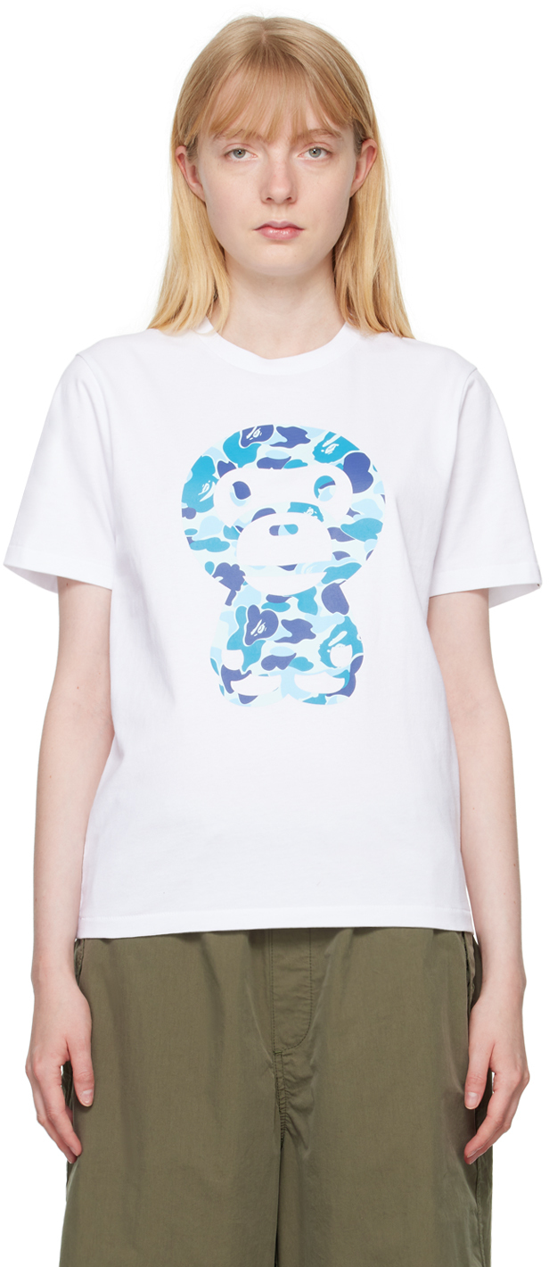 Shop Bape White Abc Camo Big Baby Milo T-shirt In White X Blue