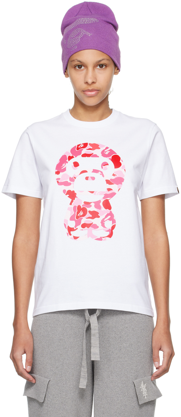Shop Bape White Abc Camo Big Baby Milo T-shirt In White X Pink