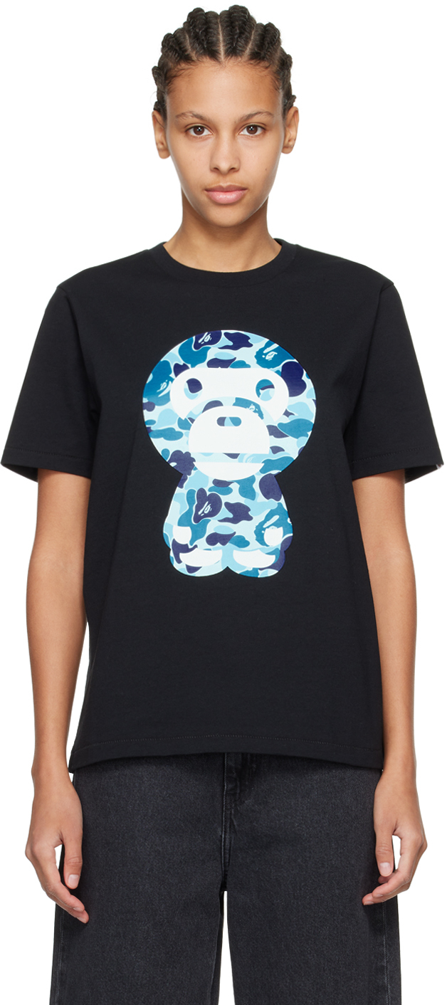 Shop Bape Black Abc Camo Big Baby Milo T-shirt In Black X Blue