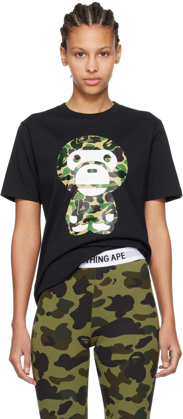 Shop Bape Black Abc Camo Big Baby Milo T-shirt In Black X Green