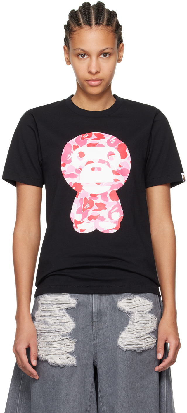 Bape Black Abc Camo Big Baby Milo T-shirt In Black X Pink