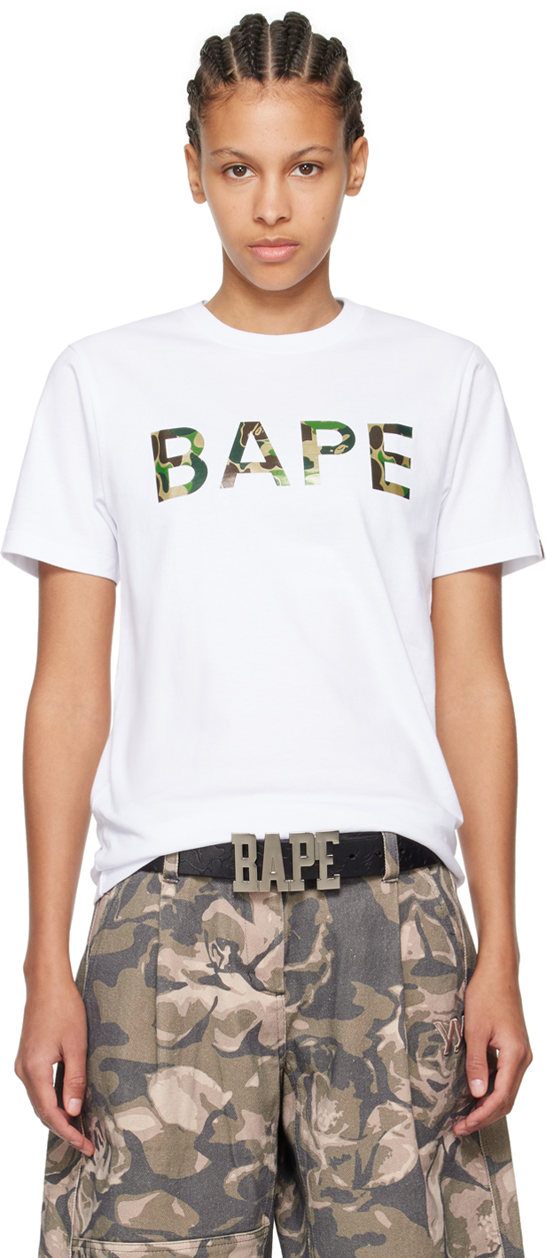 Shop Bape White Abc Camo Glitter T-shirt In White X Green