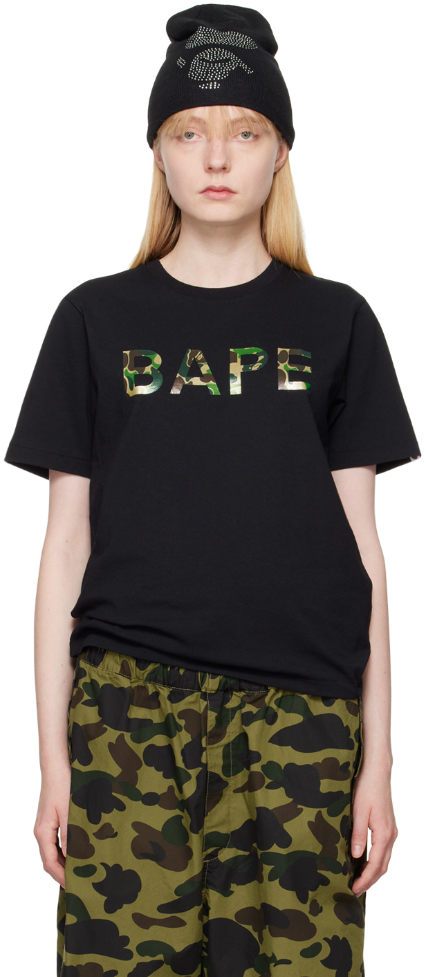 Shop Bape Black Abc Camo Glitter T-shirt In Black X Green