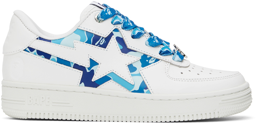 BAPE WHITE & BLUE STA ICON ABC CAMO SNEAKERS 