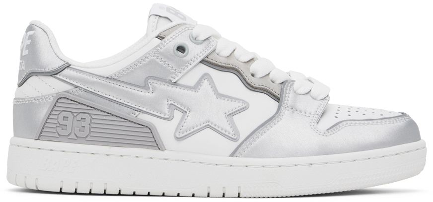 Shop Bape Silver Sk8 Sta #4 Sneakers In White