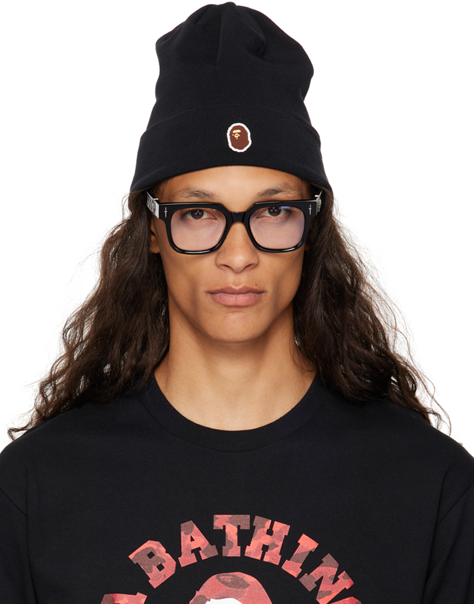 BAPE: Black Silicon Ape Head Knit Beanie | SSENSE