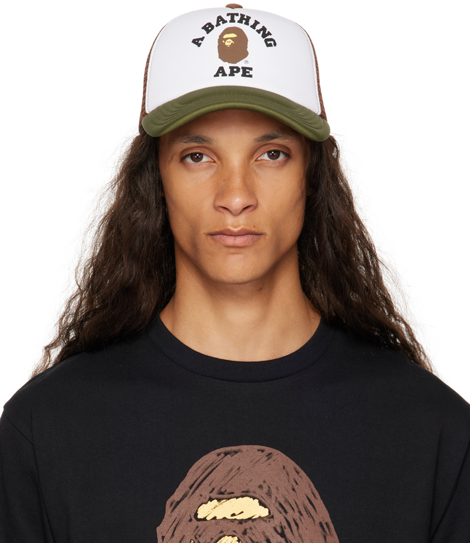 BAPE: White & Khaki College Mesh Cap | SSENSE