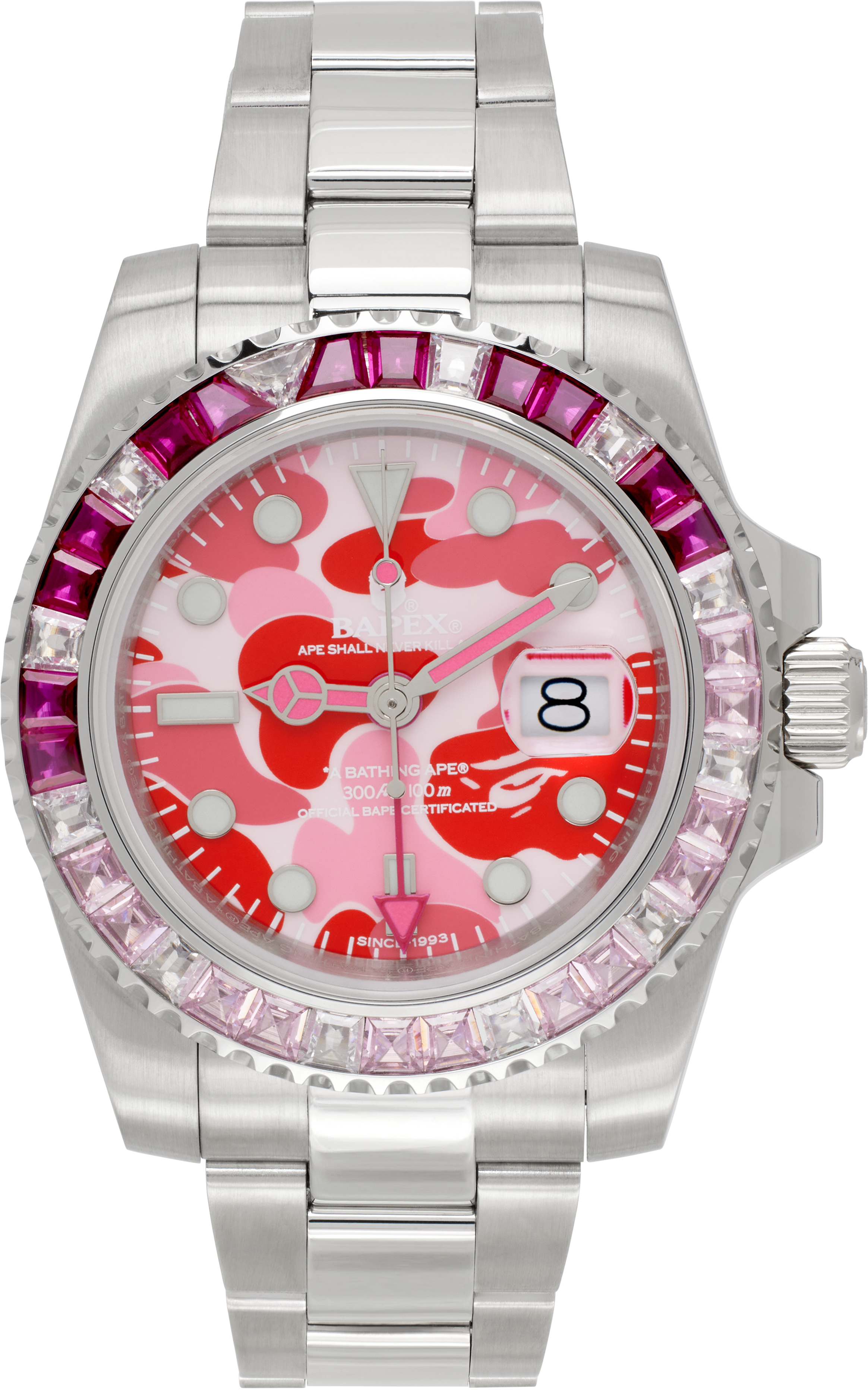 Shop Bape Silver & Pink Type 2 Camo Crystal Watch In 28376854