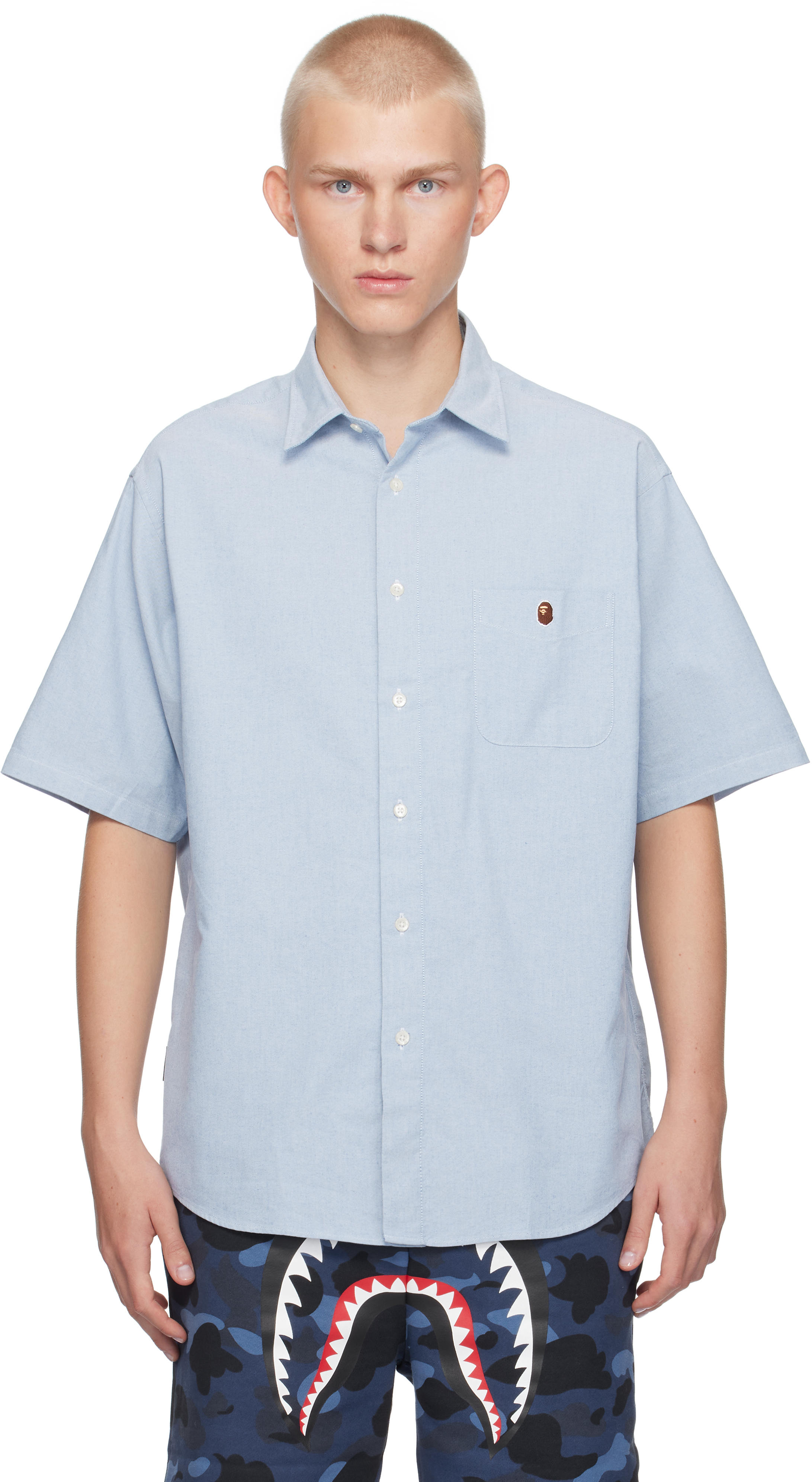 Shop Bape Blue One Point Cordura Shirt In Sax