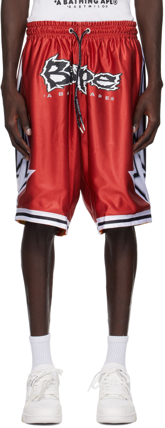 Red Reversible 'Bape' Basketball Shorts