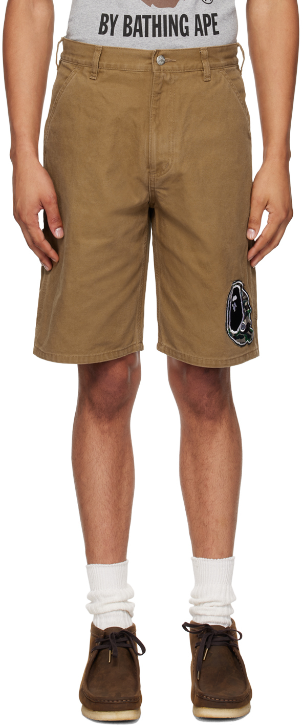 Shop Bape Beige Washed Duck Painter Shorts