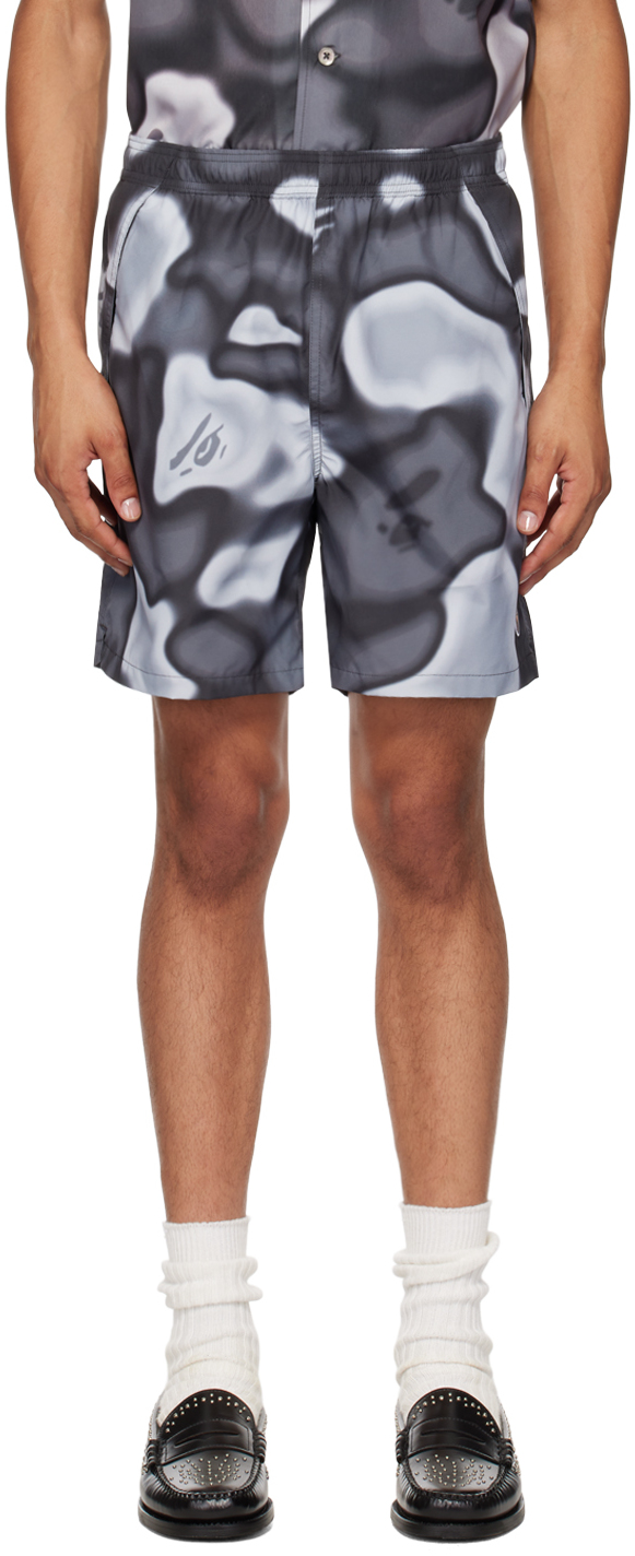 Shop Bape Black & Gray Liquid Camo One Point Swim Shorts