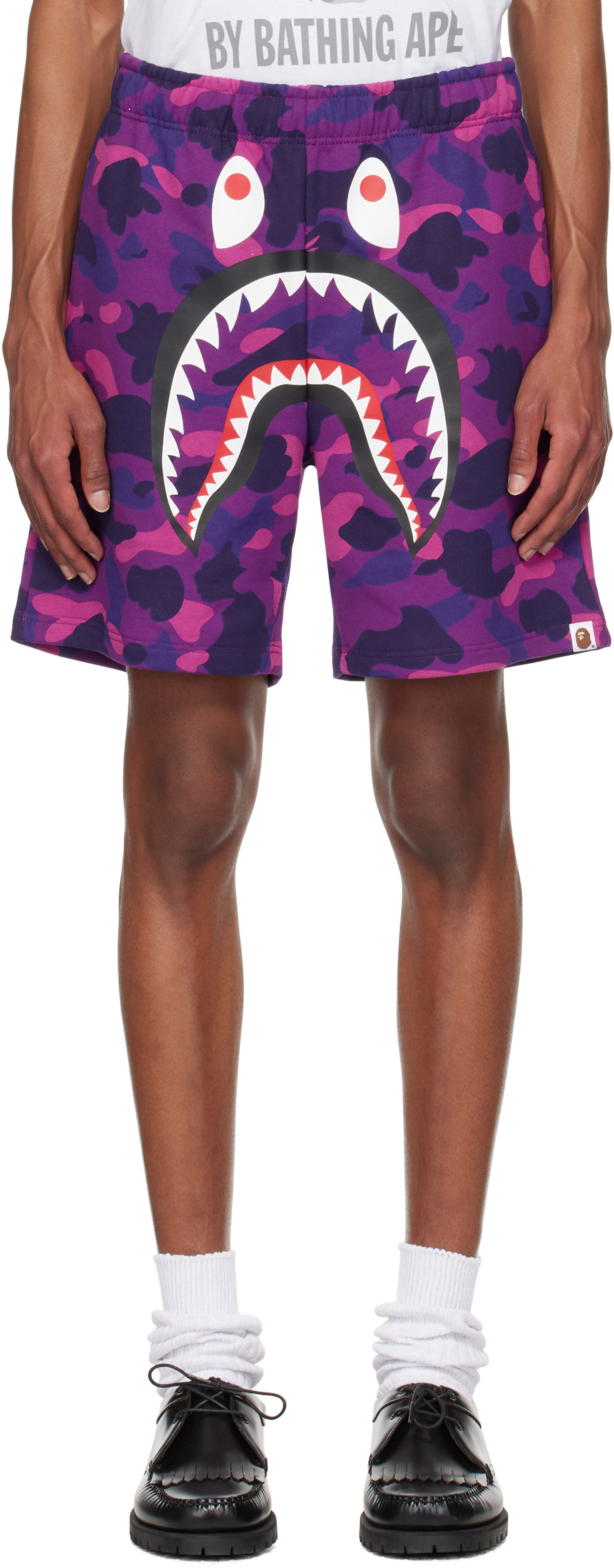 Shop Bape Purple Color Camo Shark Sweat Shorts