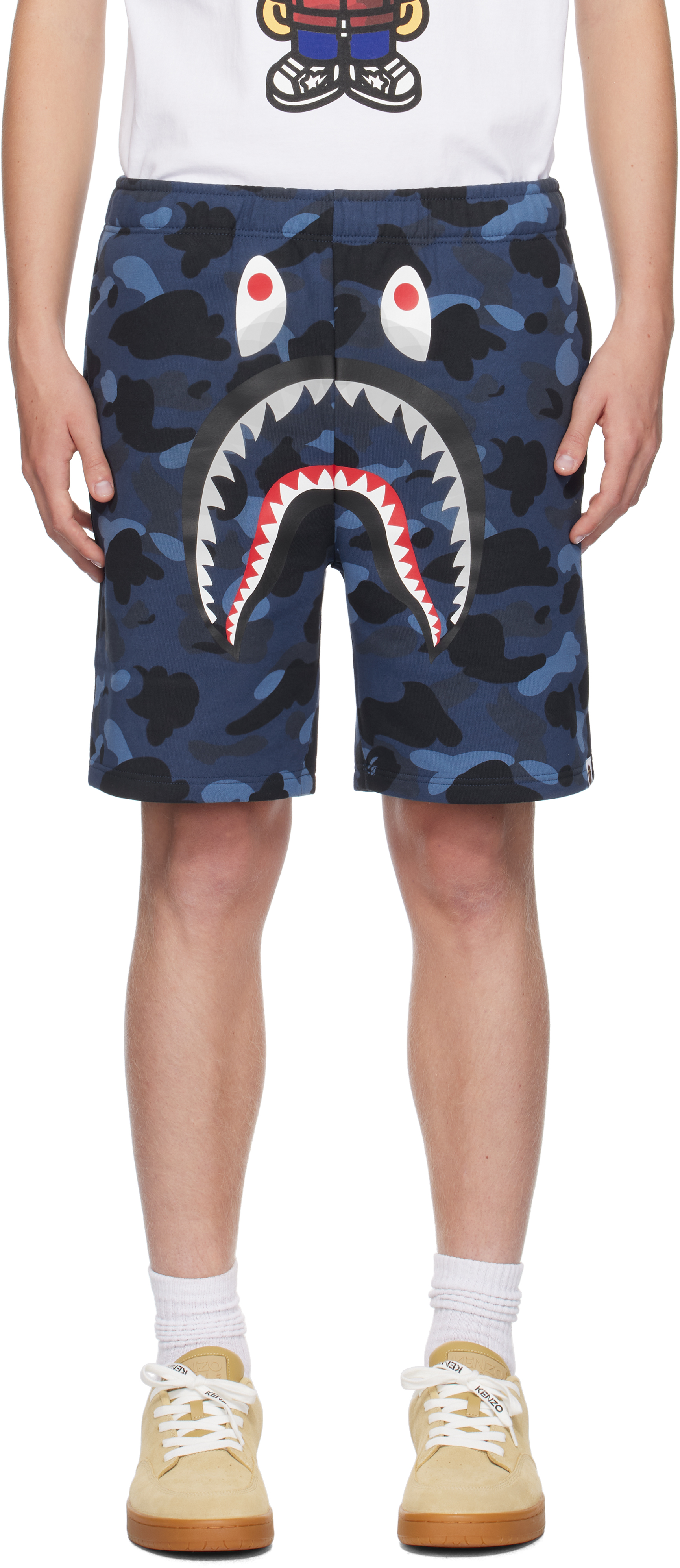 Shop Bape Navy Camo Shark Beach Shorts