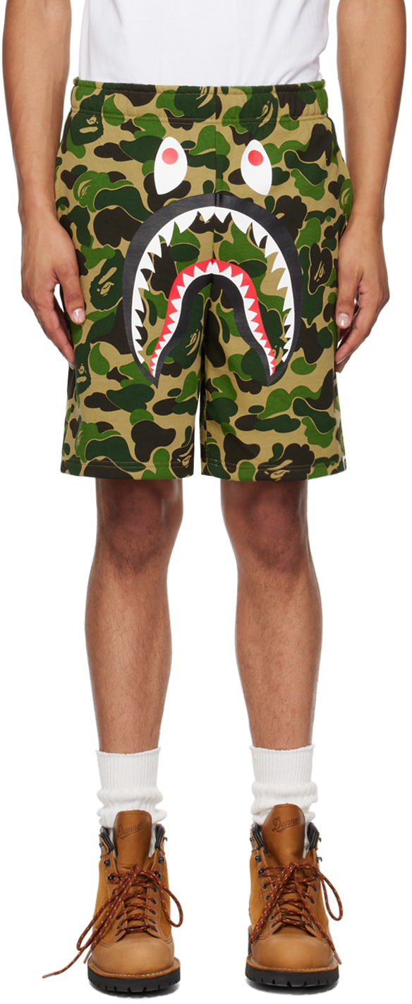 Shop Bape Khaki Abc Camo Shark Shorts In Green