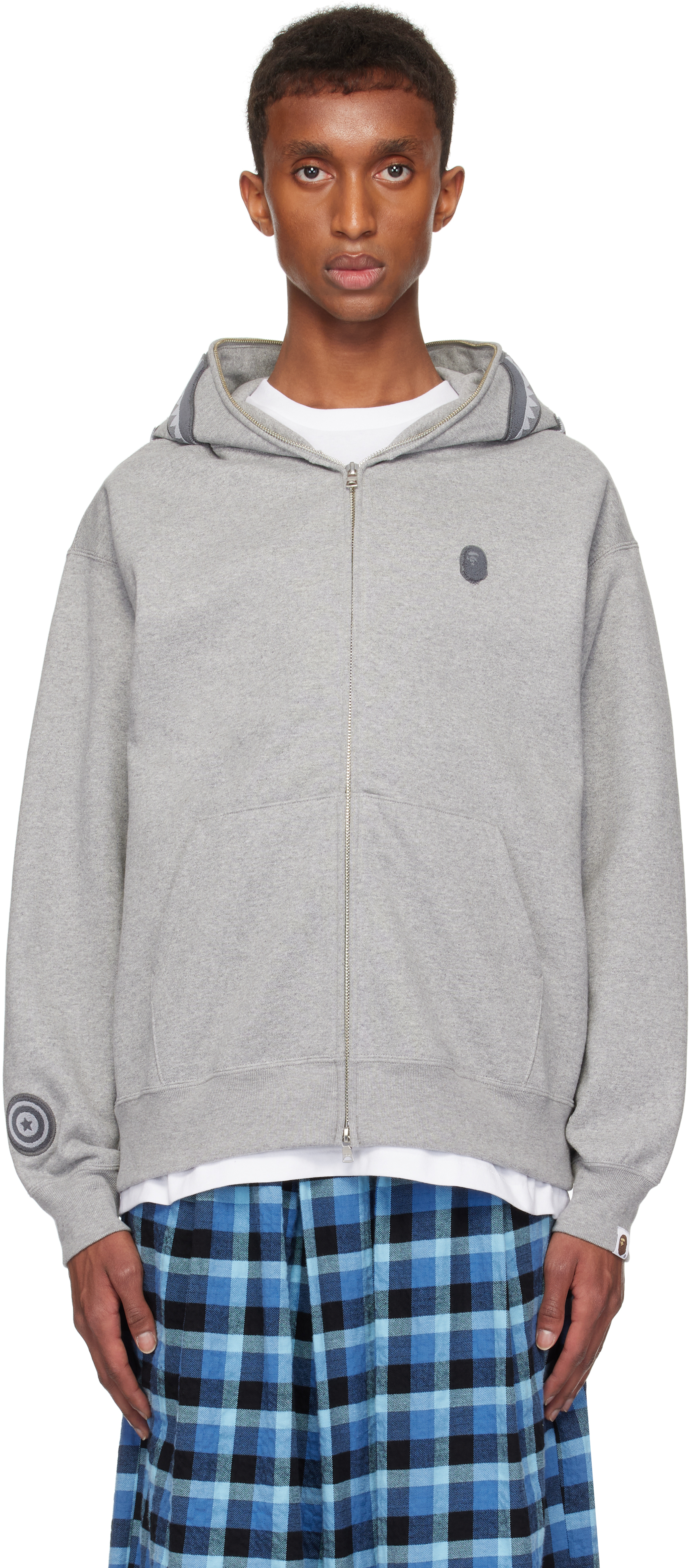 Shop Bape Gray Ape Head One Point Shark Zip Hoodie