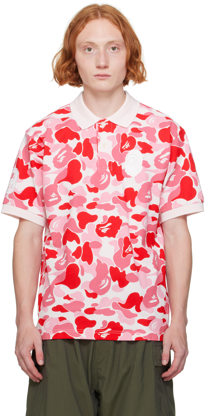 BAPE: Pink ABC Camo Large Ape Head Polo | SSENSE