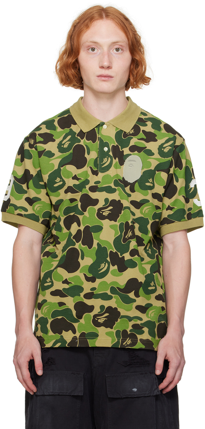 Shop Bape Green Abc Camo Large Ape Head Polo