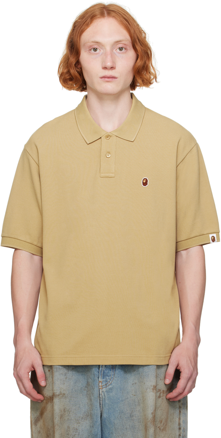 Shop Bape Beige Ape Head One Point Polo